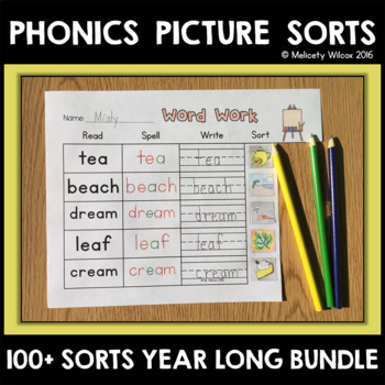 Preview of Phonics Worksheets Cut and Paste Picture Sorts