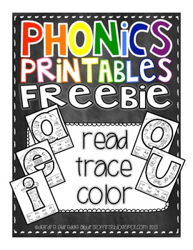 Preview of Phonics Printables- Read, Trace & Color Short Vowels FREEBIE