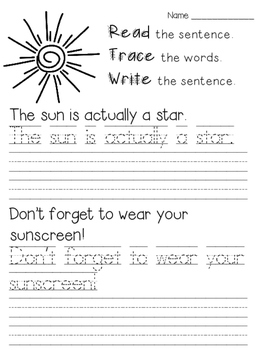 read trace write summer handwriting practice by polka dotted pencils