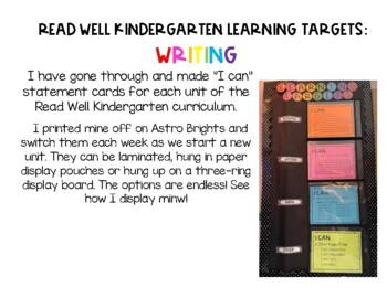 Preview of Read Well K Writing Targets