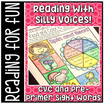 Preview of Read With Silly Voices NO PREP printables CVC & Pre-Primer