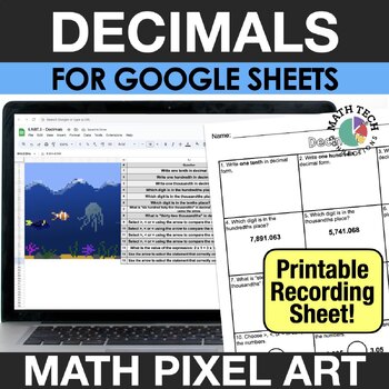 Preview of Read, Write, & Compare Decimals 5th Grade Math Review PIXEL ART Activity 5.NBT.3