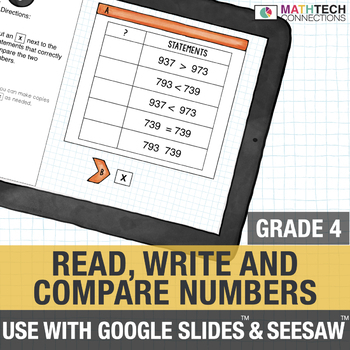 Preview of Read, Write, & Compare Numbers Google Classroom | Digital Math Review Test Prep