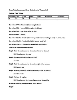 Preview of Read, Write, Compare, & Order Decimals Note-catcher & Answer Key