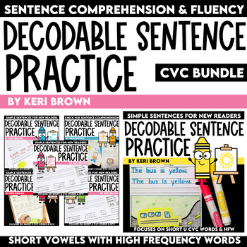 Preview of Short Vowel Decodable Sentence Writing Paper Template Centers & Writing Prompts