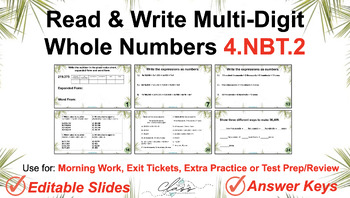 Preview of Read & Write Multi-Digit Whole Numbers 4.NBT.2 | Morning Work with Answer Keys