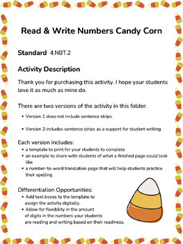 Preview of Read & Write Numbers Candy Corn Activity