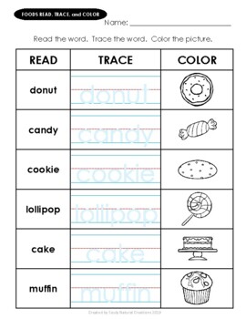 read write and color foods worksheets by souly natural creations