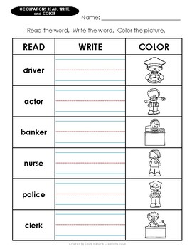 read write and color occupations worksheets by souly natural creations