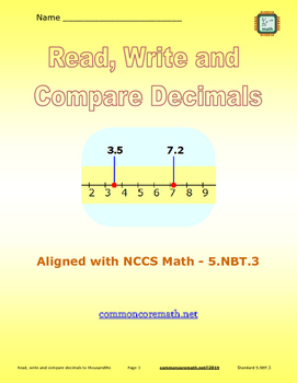 Preview of Read, Write and Compare Decimals - 5.NBT.3