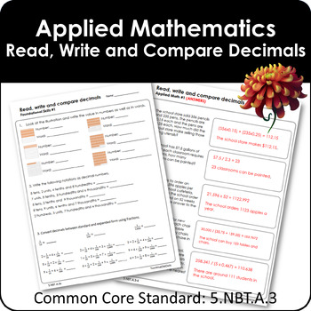 Preview of Read Write and Compare Decimals - Fundamentals and Application (5.NBT.A.3)