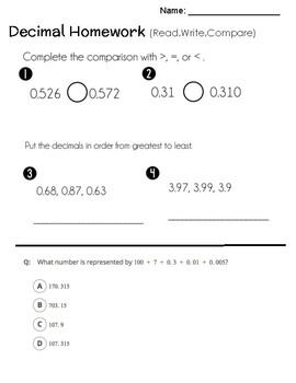 my homework lesson 7 compare decimals page 53