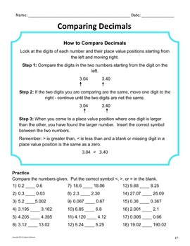 my homework lesson 7 compare decimals answer key