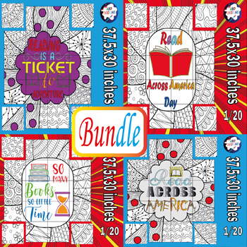 Preview of Read across america day collaborative coloring poster ' Crafts /Bundle