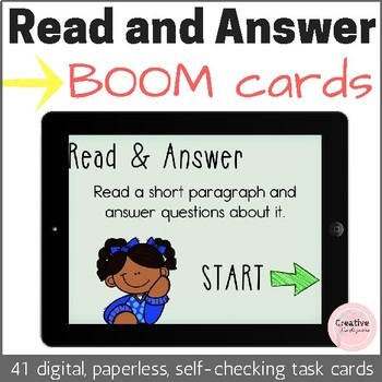Preview of Read and Answer Comprehension Questions Digital Task Cards with BOOM Cards