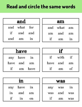 Preview of Read and Circle Sight Words - 20 Printable Pages