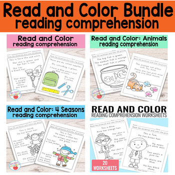 Preview of Read and Color Reading Comprehension Worksheets K & Gr 1 {Bundle}