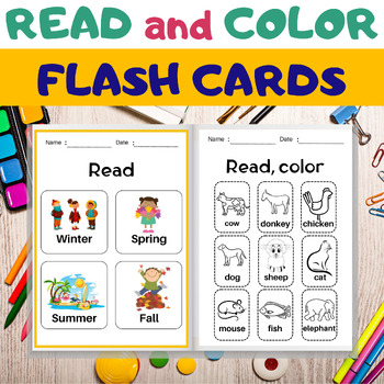 Preview of Read and Color, Reading Practice Worksheets for Kindergarten and Pre-K Learning