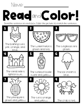 Read and Color - Summer by Krazy for Kinder | Teachers Pay Teachers