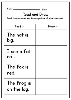 Read and Draw simple sentences activity by Hello little learner | TPT