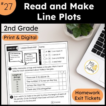 Preview of Read and Make Line Plots Worksheet & Slide L27 2nd Grade iReady Math Exit Ticket