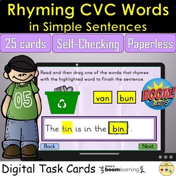 Preview of Read and Match Missing CVC Word Families in Sentences Boom Cards™