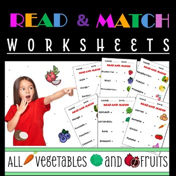 Read and Match Worksheets all vegetables and fruits | TPT