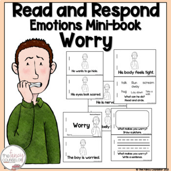 Preview of Read and Respond Emotions Mini book Worry Worrying Social Emotional Learning