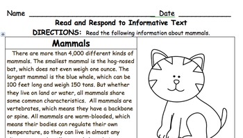 Preview of Read and Respond to Informative Text March Collection
