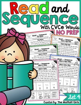 Preview of Read and Sequence with CVCe Words NO PREP Packet (Set 4) Distance Learning