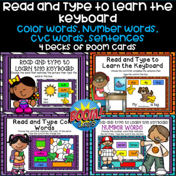 Preview of Read and Type to Learn the Keyboard - Number, Color, CVC Words BOOM CARDS