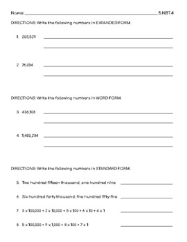Preview of Read and Write Decimal Numbers Worksheet