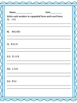Read and Write Decimals Worksheets by Math with Ms P | TpT