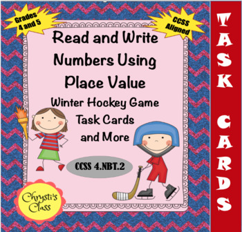 Preview of Winter Olympic Hockey Place Value Task Card Game for 4 & 5: Print Digital