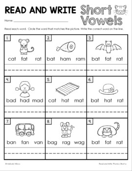 Read and Write Phonics Practice Worksheets Short Vowel A E I O U by ...