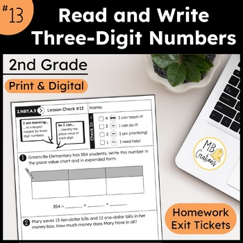 Preview of Read and Write 3-Digit Numbers Worksheet L13 2nd Grade iReady Math Exit Tickets
