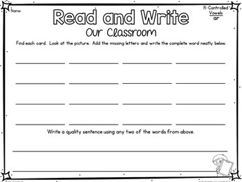 R-Controlled Vowels Read and Write the Room by Second Grade Smiles