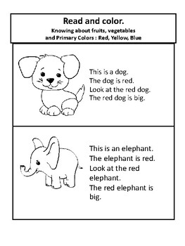 Preview of Read and color:Knowing about animals  and Primary Colors