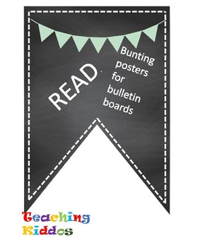 Preview of Read bulletin board mint light green chalkboard pennant pineapple