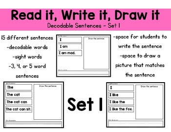 Preview of Read, draw and write Sentences 1 - Decodable