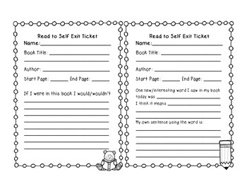 Read to Self Exit Ticket by Cheryl Kremer - The Sunny Spot | TPT