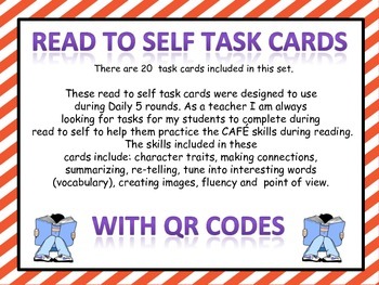 Preview of Read to Self Task Cards with QR codes (Common Core Aligned)