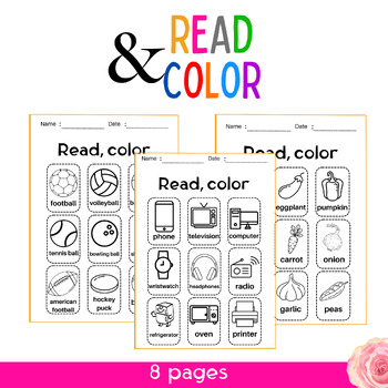 Read vocabulary and Color - Worksheets by New time teacher | TPT