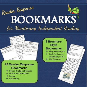 Preview of Reader Response Bookmarks for Monitoring Independent Reading
