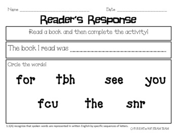 First Grade Teks Reader's Response Pages For Any Book By Steam Team