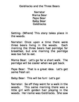 Preview of Reader's Theater Goldilocks and the Three Bears