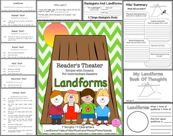 Preview of Reader's Theater Script: Landforms, Reading and Science Activities/Centers
