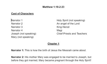 Preview of Reader's Theater Script Matthew 1:18-2:23