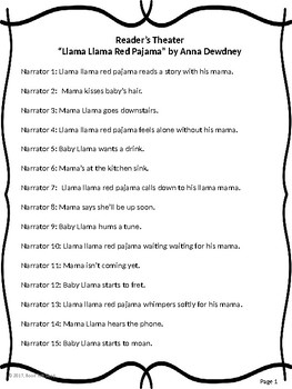 Reader's Theater for Llama Llama Red Pajama by Anna Dewdney by Book Talk  Shop