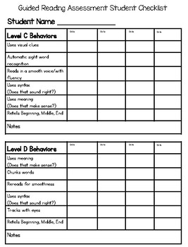 Guided Reading Assessment Checklist: Levels A-J by Ms Rose's Classroom